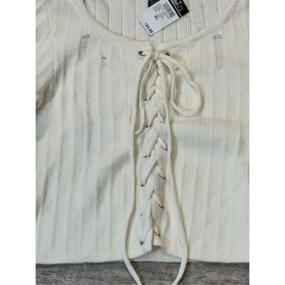 Rue 21 cream, distressed, semi crop sweater size XL - Picture 3 of 9